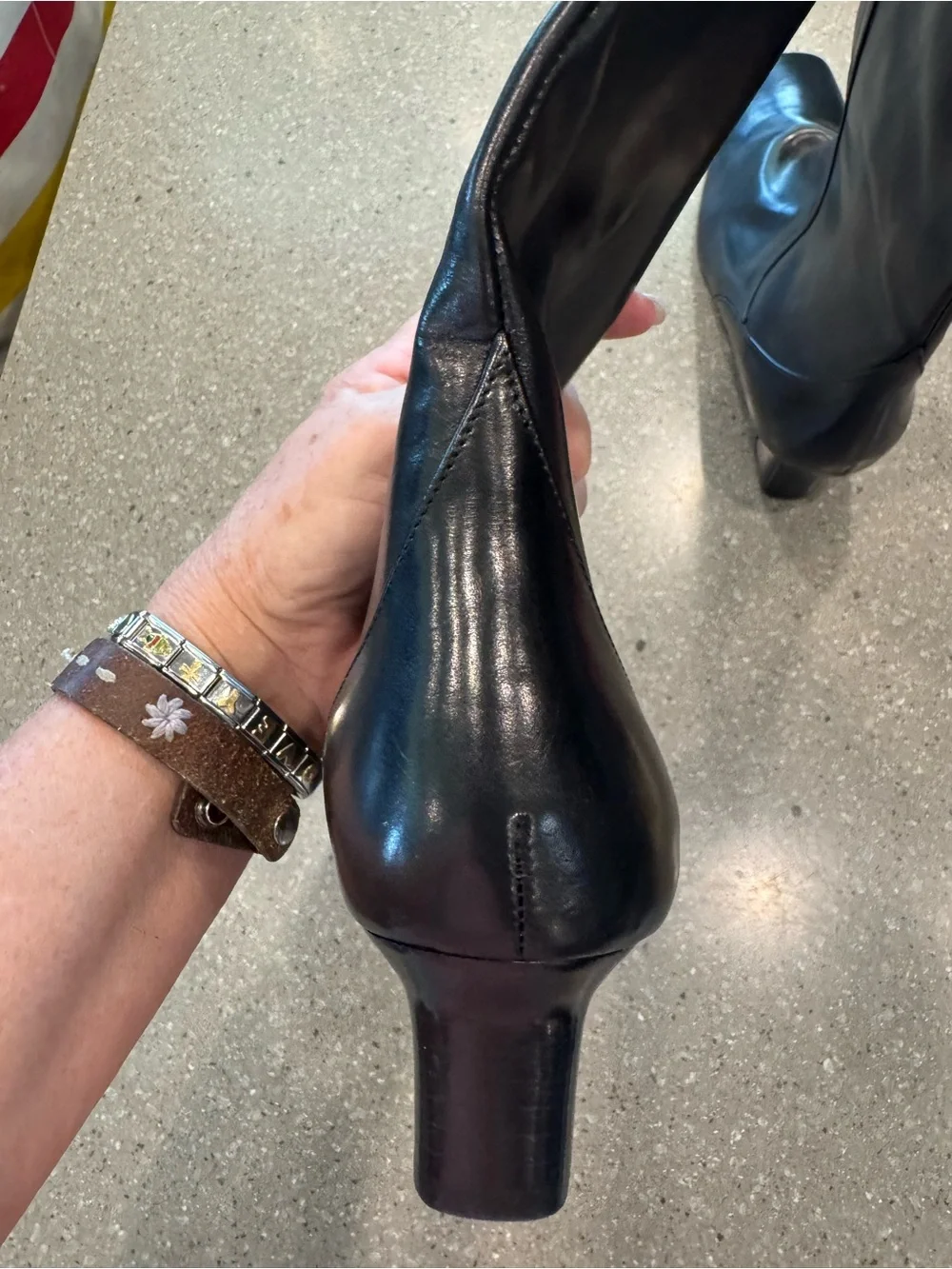 Cole Haan Black Leather Pointed Toe Block Heel Mid Calf Boots Size 7